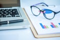 Wood desk with office supplies. Royalty Free Stock Photo