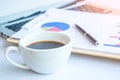 Wood desk with office supplies. Royalty Free Stock Photo