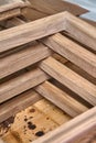 Wood door manufacturing process. Wooden moldings for entrance door. Furniture manufacture