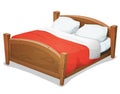 Wood Double Bed With Red Blanket Royalty Free Stock Photo