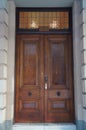 Wood double doors with white lights