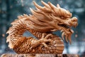 wood dragon statue chinese new year honor