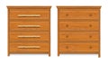 set of realistic wooden drawer or brown chest of drawer isolated or wooden retro cabinet drawer.