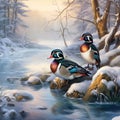 Wood Duck Pair Swimming Together Royalty Free Stock Photo