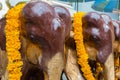 Wood Elephants at Erawan Shrine Royalty Free Stock Photo