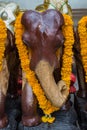 Wood Elephants at Erawan Shrine Royalty Free Stock Photo