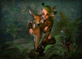 Wood Elf and Fawn, 3d CG Royalty Free Stock Photo