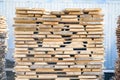 Wood factory stock and lumber board with nature business export Royalty Free Stock Photo