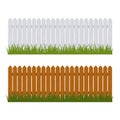 Wood Fence and Green Grass Set on White Background. Vector Royalty Free Stock Photo