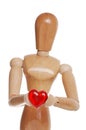 Wood Figure Holding Plastic Red Heart