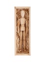 Wood figure mannequin in a wooden box