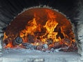 Wood fire in a bread oven