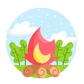 Wood fire image on a camping sticker Royalty Free Stock Photo