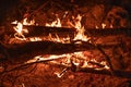 Wood fire wood fire close-up on embers Royalty Free Stock Photo