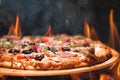 Wood Fired Pizza With Flames Royalty Free Stock Photo