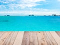 Wood floor, beach and blue sky Royalty Free Stock Photo