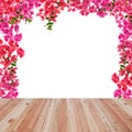 Wood floor on beautiful red flower frame background. Royalty Free Stock Photo