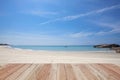 Wood floor on beautiful sand and sea, tropical beach in phang nga thailand Royalty Free Stock Photo