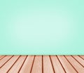 Wood floor and blue green wall background Royalty Free Stock Photo