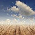 Wood floor and blue sky for background Royalty Free Stock Photo
