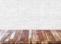 Wood floor and  brick wall, empty room for background. Big empty room in grange style Royalty Free Stock Photo