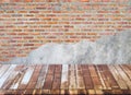 Wood floor and cement, brick wall, empty room for background. Big empty room in grange style Royalty Free Stock Photo