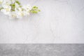 The Wood floor and old cement wall with white orchid decorate, empty room for background Royalty Free Stock Photo