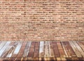 Wood floor and red brick wall, empty room for background. Big empty room in grange style