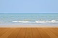 wood floor on sand beach with sea and blue sky beautiful natural tropical sea Royalty Free Stock Photo