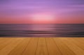 Wood floor on sea with purple sunset Burning Skie beautiful natural tropical sea Royalty Free Stock Photo