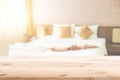 Wood foreground with blur bedroom background Royalty Free Stock Photo