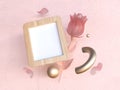 Wood frame blank white 3d rendering pink scene rose valentine love concept