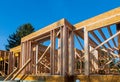 Wood frame work of new residential home under construction Royalty Free Stock Photo