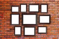 Wood frames photo on red brick wall Royalty Free Stock Photo