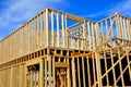 Wood framework creates strength for new residential building.