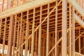 wood framework of new residential home under construction. Royalty Free Stock Photo