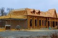 Wood framing new house under construction Royalty Free Stock Photo