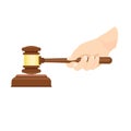 Wood gavel in hand icon, flat style Royalty Free Stock Photo