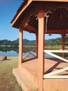 Wood gazebo in the lake