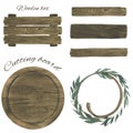 Wood. Hand painted watercolor. Handmade wood design elements isolated Royalty Free Stock Photo