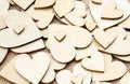 Wood hearts on hessian texture background, valentine background Royalty Free Stock Photo