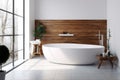 wood home style architecture bathroom house modern white luxury bathtub interior. Generative AI. Royalty Free Stock Photo