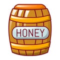 Wood honey barrel icon, cartoon style