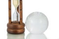 Wood hourglass countdown isolate and the globe Royalty Free Stock Photo
