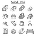 Wood icon set in thin line style