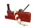 Wood jointer tool with wooden shaving on white background , illustration