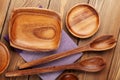 Wood kitchen utensils over wooden table background Royalty Free Stock Photo