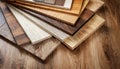 Wood Laminate Floor Samples on an Oak Wooden Background - Generative Ai