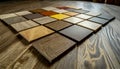 Wood Laminate Floor Square Samples on an Oak Wooden Background - Generative Ai