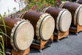 Wood and leather made Drum display  popular festival in India and Thailand. Traditional drummers during Hindu festivals Royalty Free Stock Photo